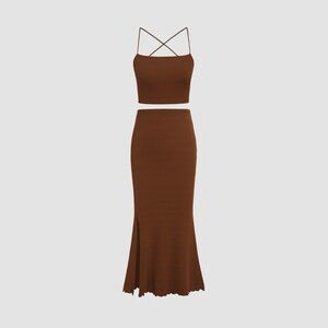 Two Piece Chocolate Skirt Set | NWT | M |